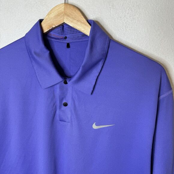 Nike Tiger Woods Polo Shirt Mens Large Purple Striped Golf TW Logo 585786-553 - Picture 2 of 15